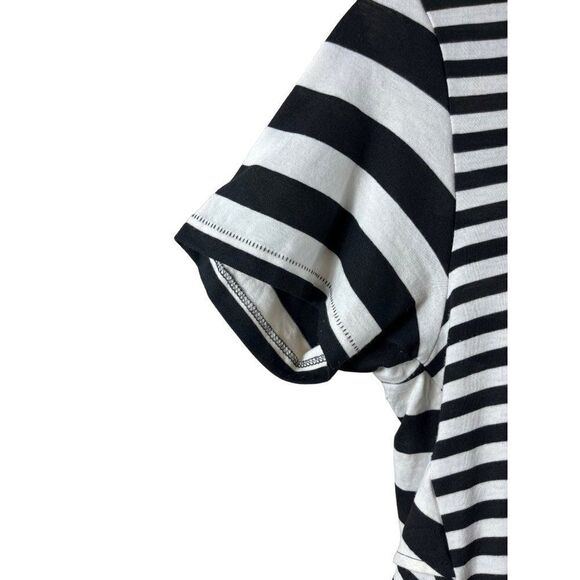 Anthropologie AMO Striped Ruffle Back Short Sleeve Crew Neck Tee Medium B&W - Picture 8 of 11